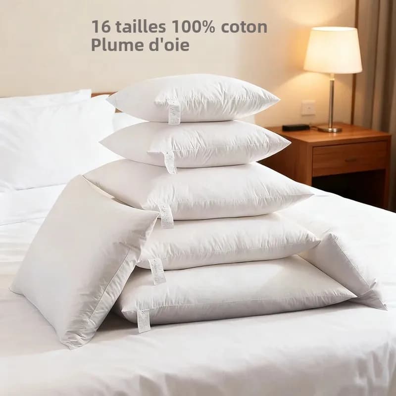 Coussin en plumes d'oie en coton, 80x80/70x70/60x60/55x55/50x50/45x45/40x40/50x90/50x75/50x70/50x65/45x70/40x60/35x50/30x50cm