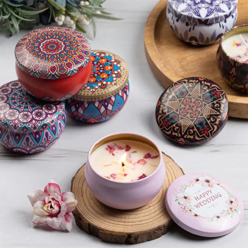 Bougies parfumées à fleurs séchées, boîte en fer, cire de soja, bougie d'aromathérapie odorante et sans fumée, cadeau d'anniversaire, décoration de mariage à domicile