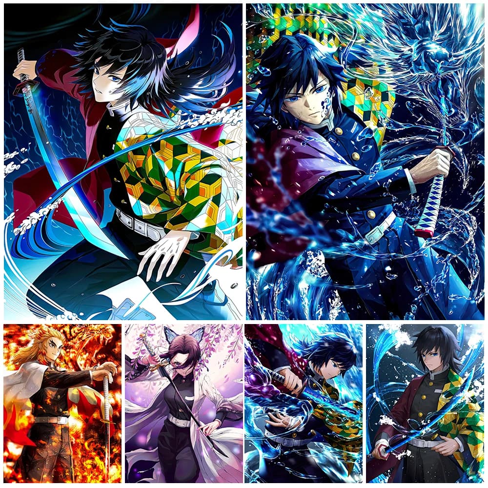 Peinture sur toile murale avec personnages de dessin animé Demon Slayer