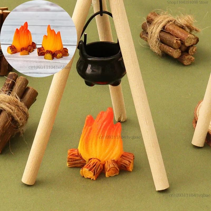 Modèle de faux feu de camp en résine, flamme artificielle, micro l'inventaire, indicateur, mini bûche, ornement, arts et artisanat miniatures