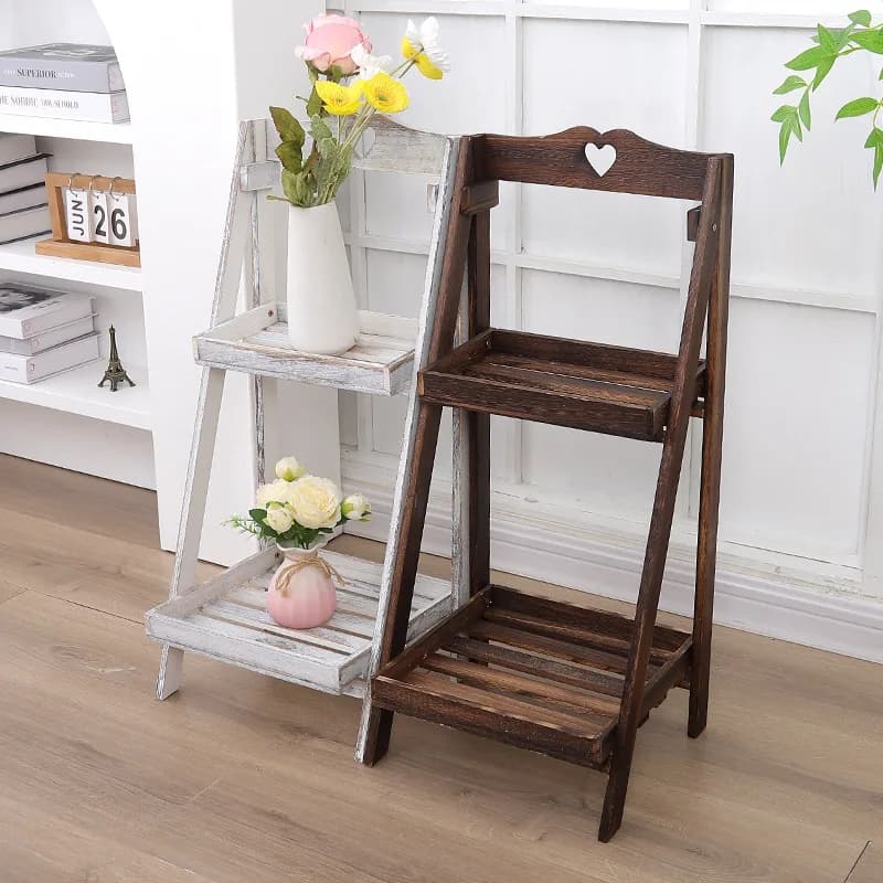 Étagère à fleurs en bois massif pour jardin, style rétro, étagère décorative à plusieurs niveaux, étagère de rangement pliable, étagère à plantes pour cour