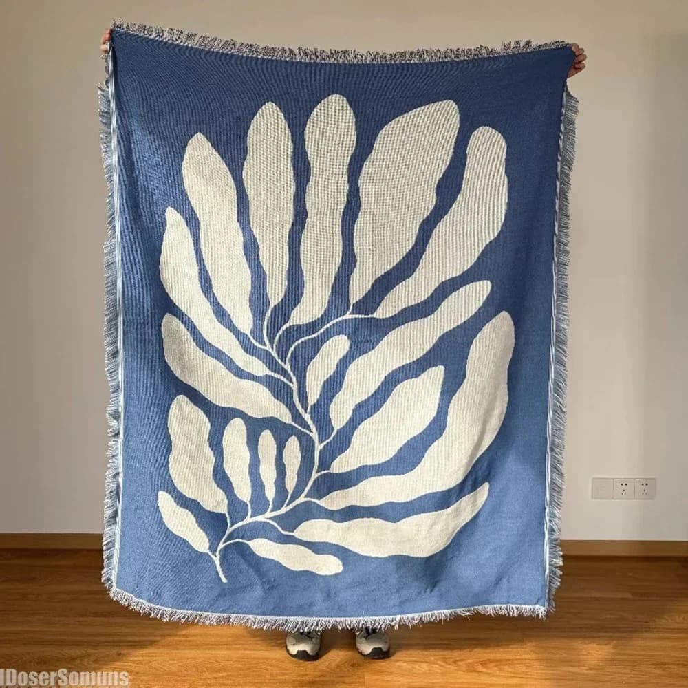 Couverture de canapé décontractée bleue avec glands, décoration murale suspendue, tapisserie de Style campagnard américain pour salon de loisirs