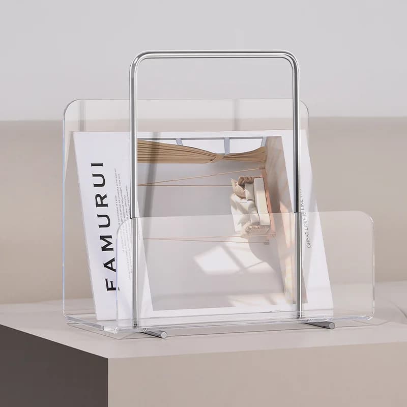 Organisateur de livre de magazines en acrylique de style moderne, support de livre de bureau, étagère d'ornement de salon, ornement de décoration de la maison
