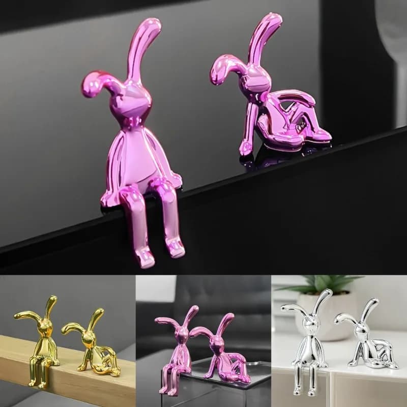 Double Statue de lapin à longues oreilles, accessoires de décoration de dessin animé, salon, chambre à coucher, voiture, ornement décoratif de bureau