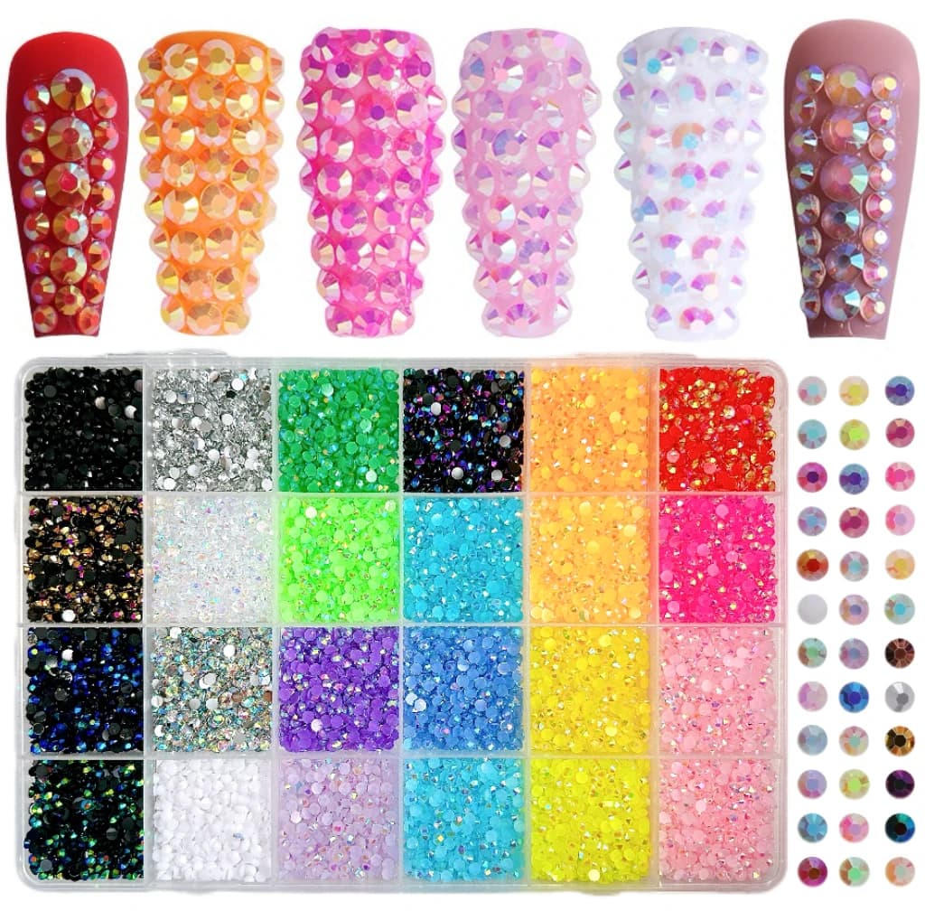 1 boîte de strass en résine demi-rond brillant minimaliste