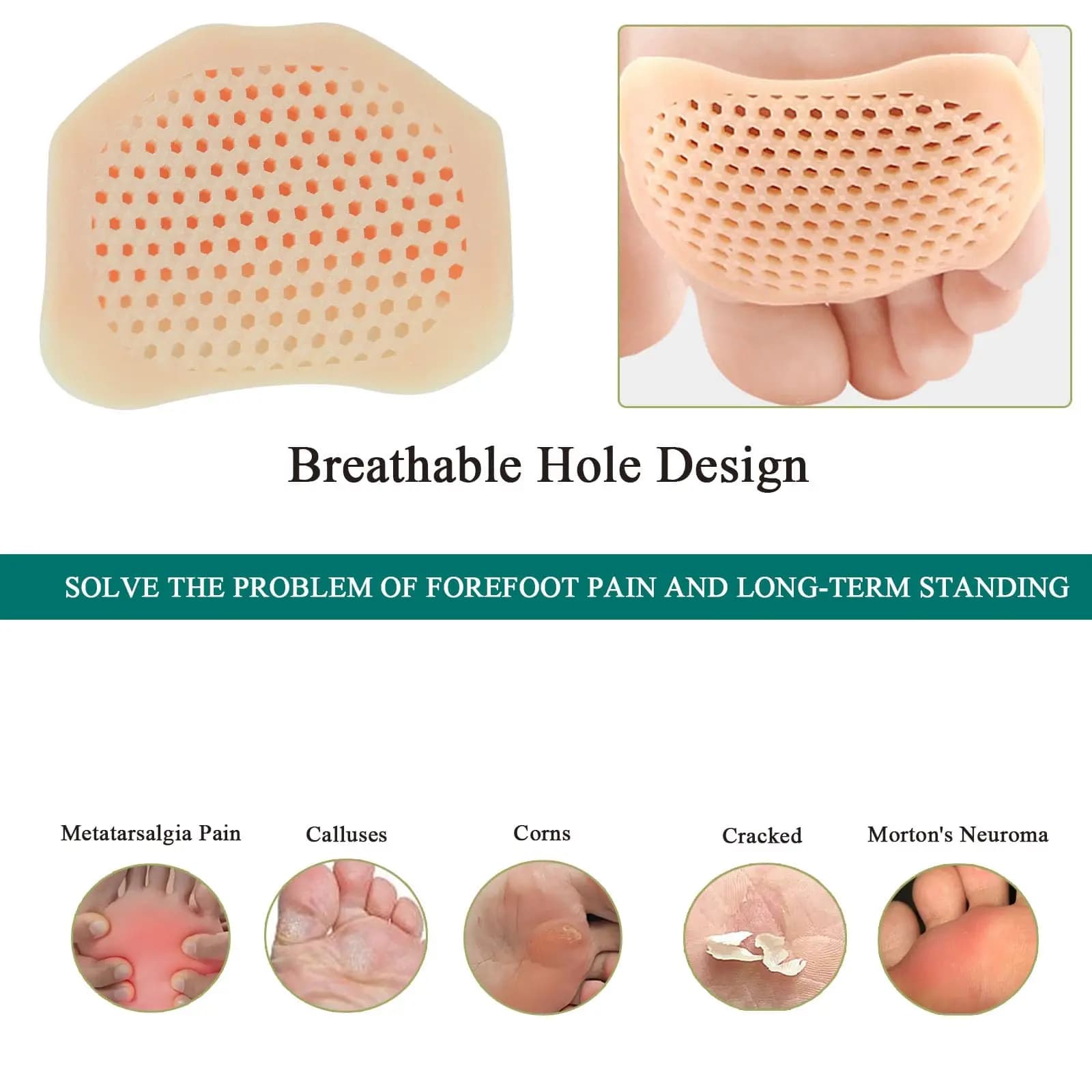 Coussinets métatarsiens en Gel souple, 2 pièces, coussins pour l'avant-pied pour soulager la douleur, manchons d'orteils respirants et réutilisables, soins des pieds pour femmes et hommes