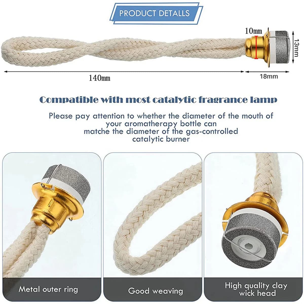 Mèche de lampe à huile parfumée, remplacement de la mèche de lampe à huile, contrôle de l'air, Eva catalytique, 2 pièces