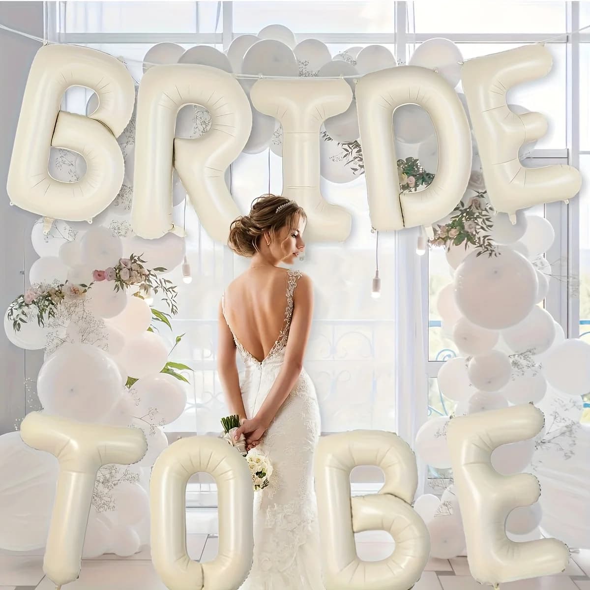 Décoration de Fiançailles 9 pièces Ballons en Aluminium Lettres 'Bride To Be' Blanc Crème 16 Pouces pour Mariage, Enterrement de Vie de Jeune Fille, Douche Nuptiale