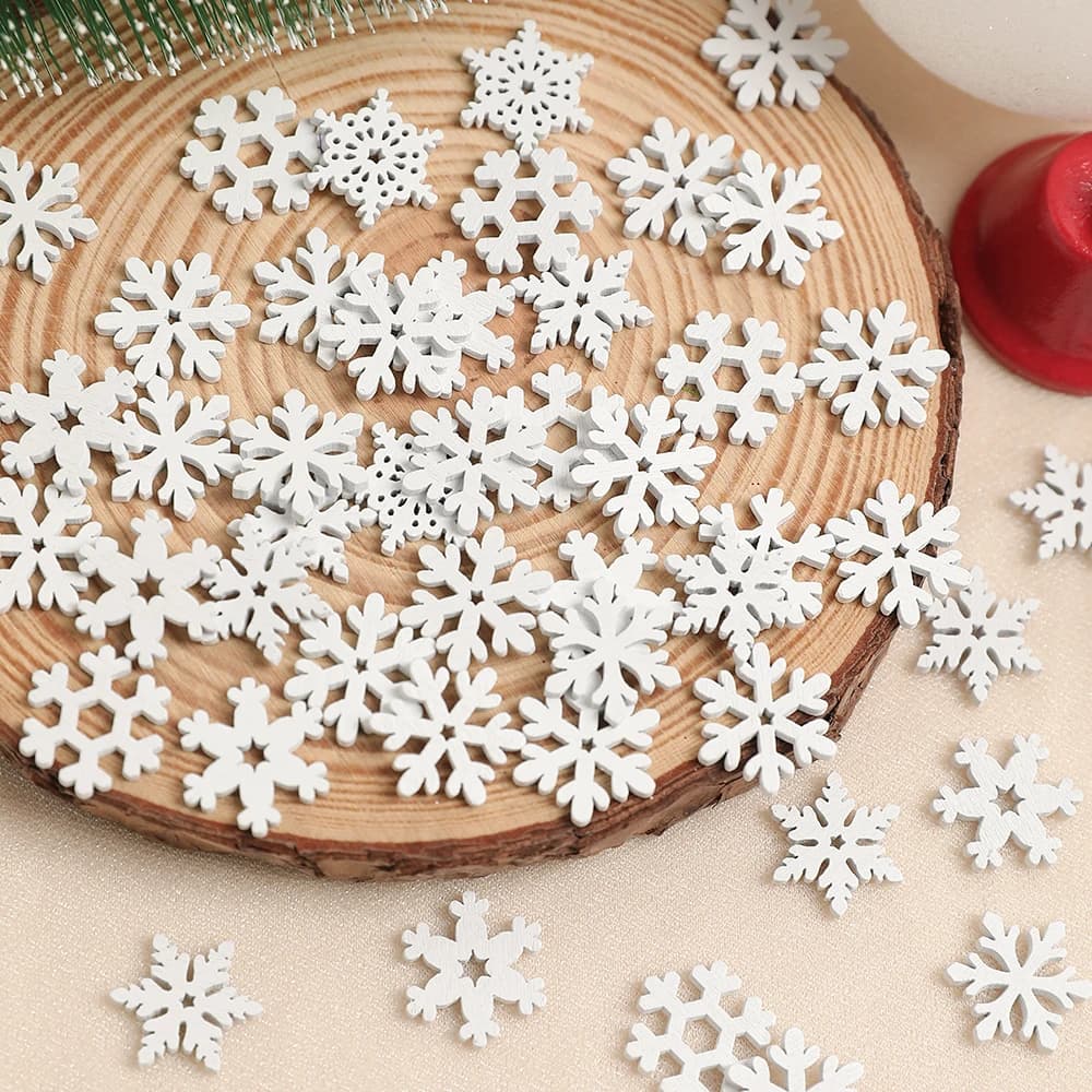 Flocons de neige en bois pour noël, ornements DIY, décoration de salle de maison, parfaits pour les projets d'artisanat et la décoration d'arbre, 50/100 pièces