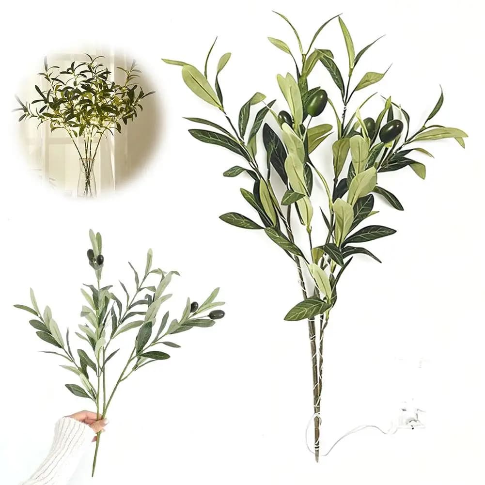 Branches d'olivier pour Vases, Branches d'olivier éclairées avec branche d'olivier verte artificielle étanche alimentée par batterie pour N0M7