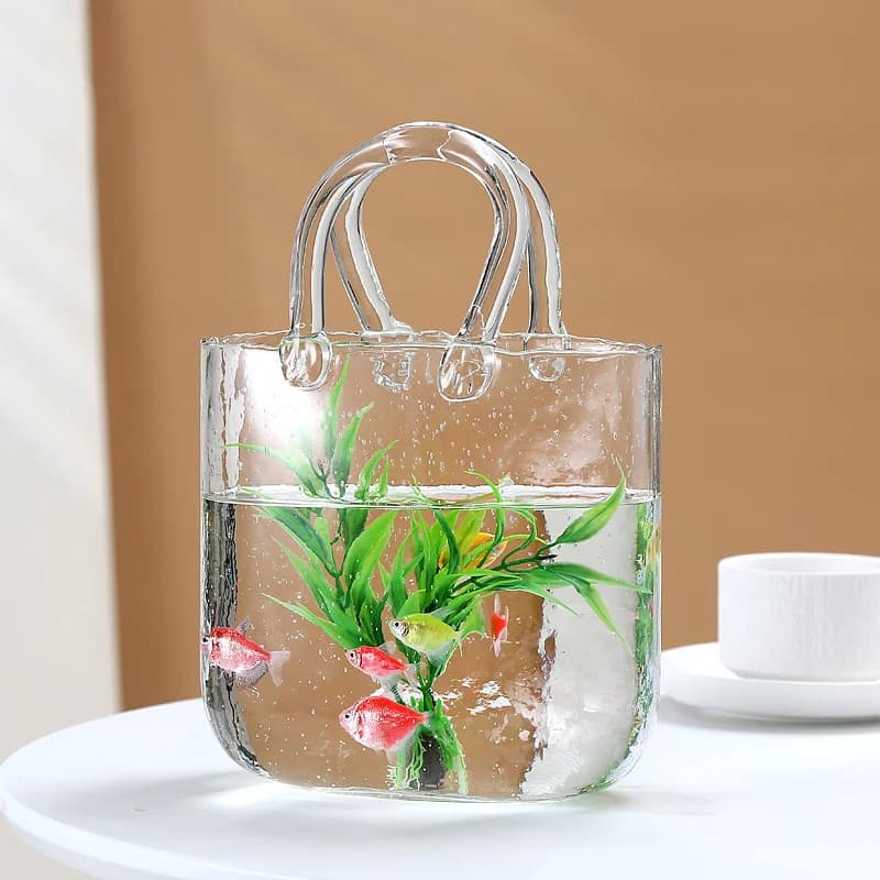 Vase à main en verre pour fleurs, Vase à sac transparent, Vase en forme de sac à main, Vase décoratif Unique pour la décoration de la maison de la fête des mères