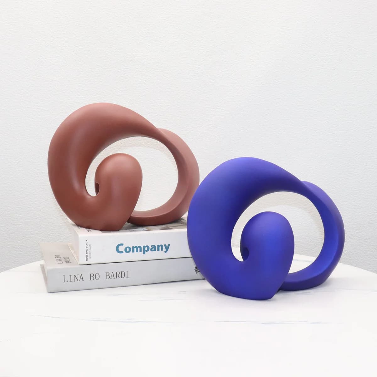 Sculpture géométrique abstraite artisanale en résine, Grain de bois, vague spirale rotative, ornement incurvé, Figurines décoratives, décoration de maison