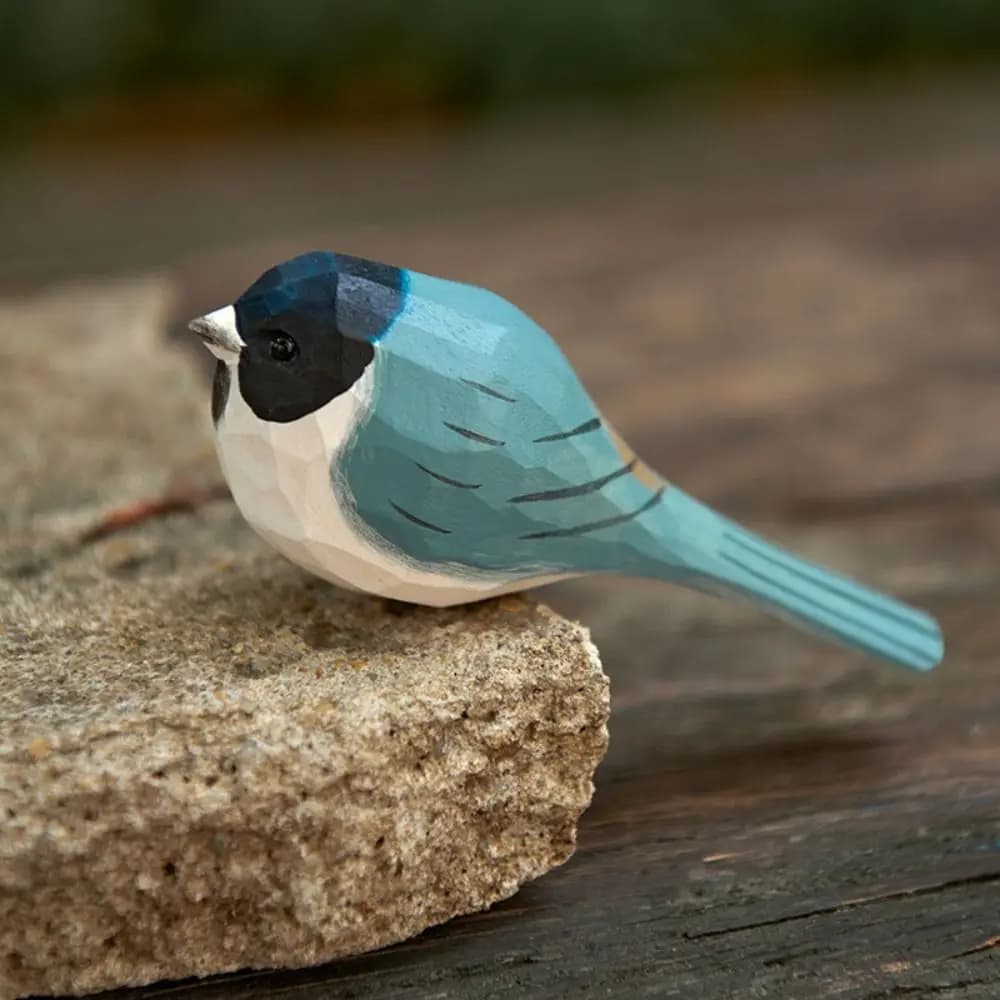 Ornement de bureau mignon sculpture sur bois oiseau fait à la main Mini petit