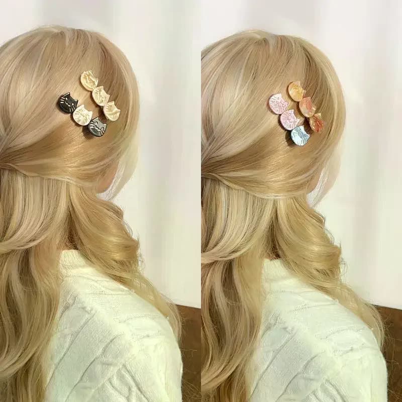Pince à cheveux plate élégante motif chat de dessin animé, en acétate rétro, à bord unique, accessoire capillaire quotidien mignon pour filles