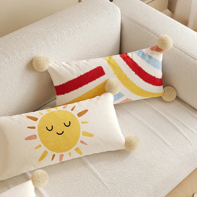 Housse de coussin imprimée dessin animé soleil arc-en-ciel, taie d'oreiller lombaire douce pour canapé/lit, décoration de maison, Design tendance, 30x70cm