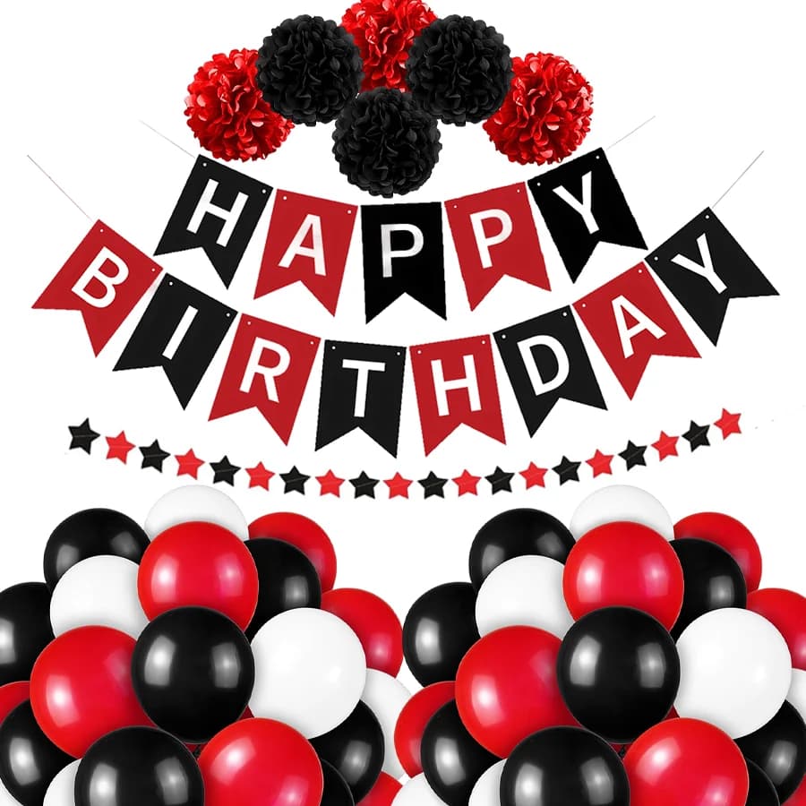 Décorations et fournitures pour fêtes d'anniversaire, décorations rouges et noires, décorations de fête sur le thème du super-héros, du casino, de la soirée cinéma, de la remise des diplômes et de la 