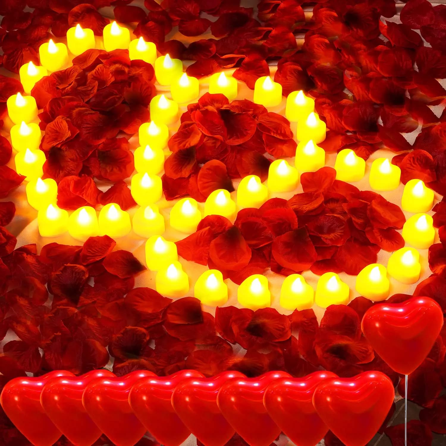 Bougies LED en forme de cœur sans flamme avec pétale de Rose artificiel, bougies chauffe-plat d'amour romantique pour veilleuse, Table d'anniversaire de mariage