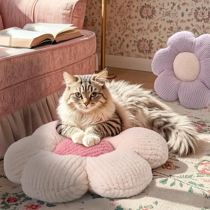 Coussins en forme de fleur violette, coussins de sol en peluche pour canapés et lits, avec un motif