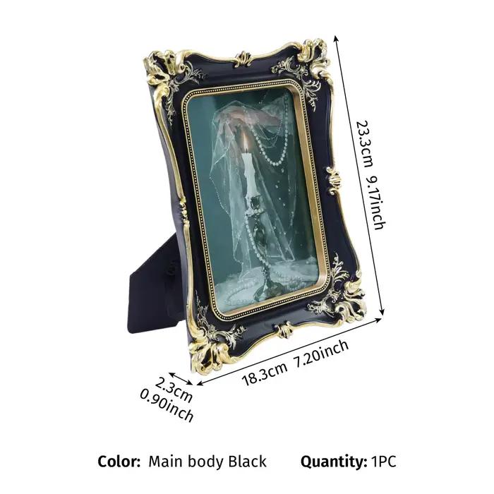 1 pièce, cadre photo en résine européenne noir et or gaufré, pièce décorative de bureau luxueuse et