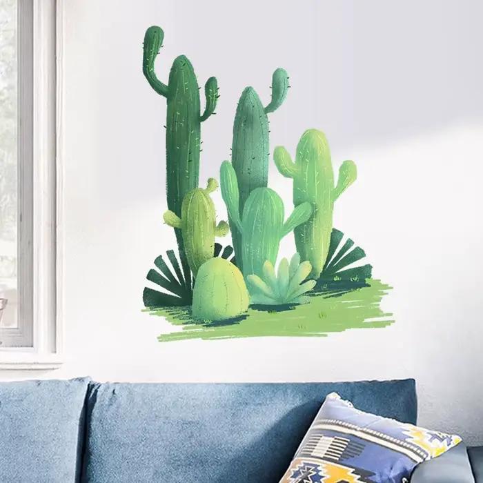 Autocollant mural Cactus aquarelle pour salon, chambre à coucher, décoration murale, fond de canapé,