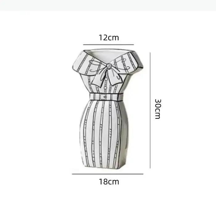 Vase en céramique, motif dessin animé dessiné à la main, robe une pièce, jupe rayée bidimensionnelle