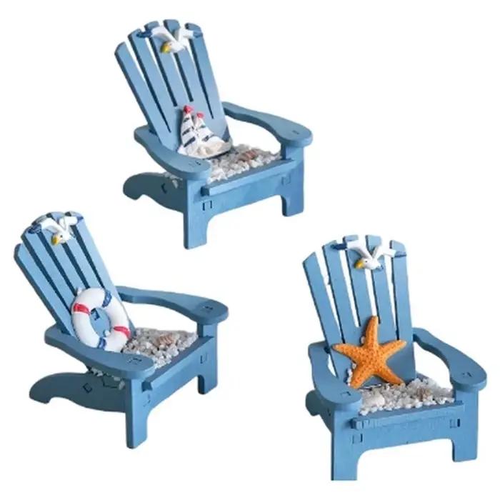 BSEVB-1Set Chaise de plage en bois de style méditerranéen - Ornements pour maison de poupée, décorat