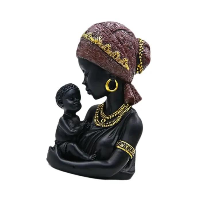 Statue africaine mère et enfant, buste d'art africain, Sculpture mère et enfant pour bibliothèque, é