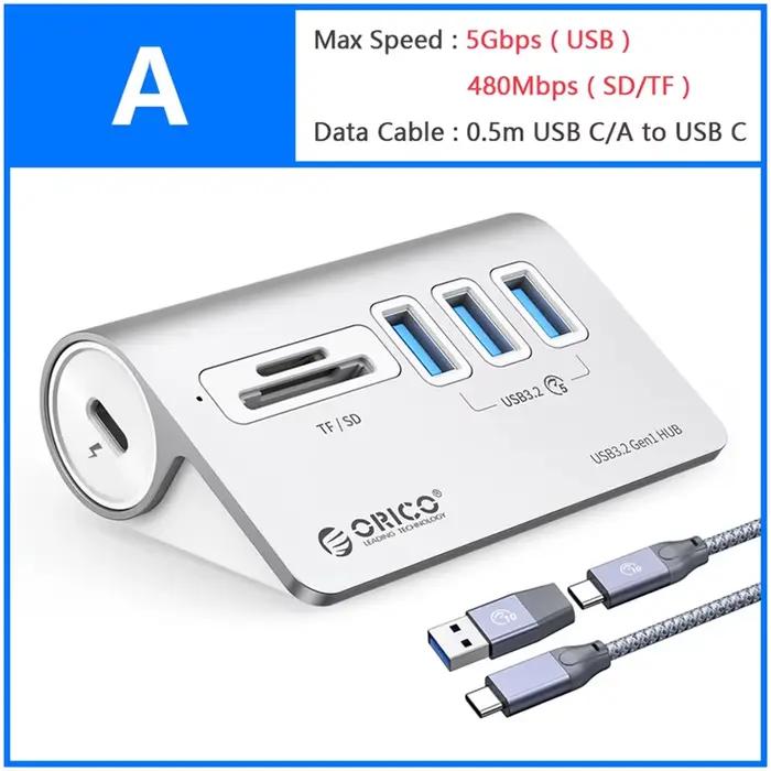 ORICO 10Gbps USB 3.2 Station d'accueil Hub Type C séparateur PD60W adaptateur de charge Multi 4/7 Po