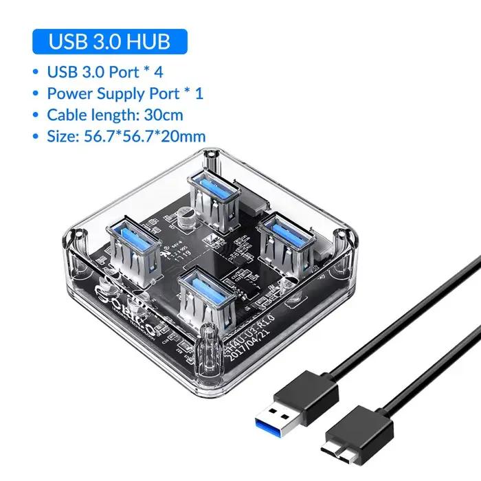 ORICO Hub USB 3.0 4/7 ports, adaptateur répartiteur double alimentation, chargeur OTG USB C, hub ali