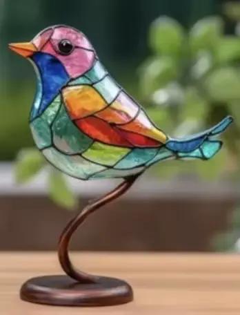 Vitrail oiseaux sur branche, ornements de bureau, oiseaux multicolores Double face en alliage, série