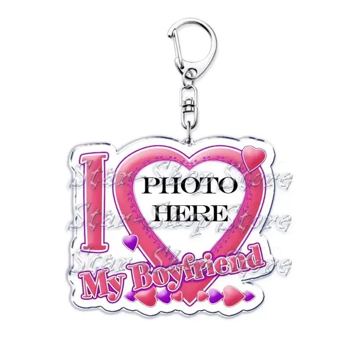 Texte personnalisé j'aime mon petit ami petite amie porte-clés porte-clés Photo femme maman papa roi