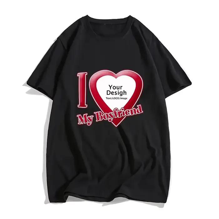 T-shirts DIY I Love My Boyfriend Girlfriend pour femmes et hommes, hauts d'été en coton à manches co