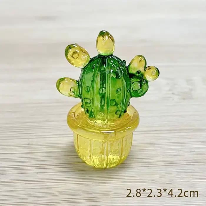 Décoration Cactus Cartoon en Résine, Figurines Mini Cactus Réalistes, Cactus Simulé Transparent et S