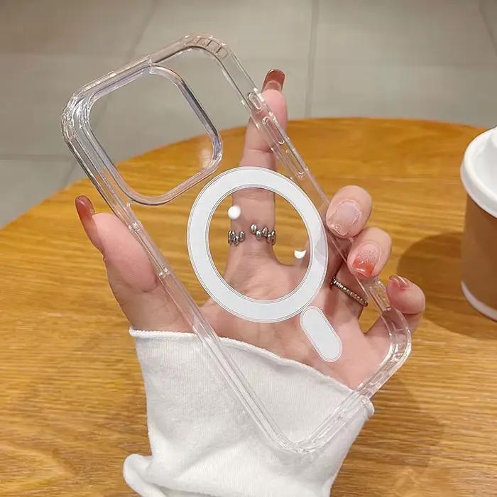 Coque de luxe transparente à chargement magnétique sans fil pour Magsafe compatible iPhone 17 16 15