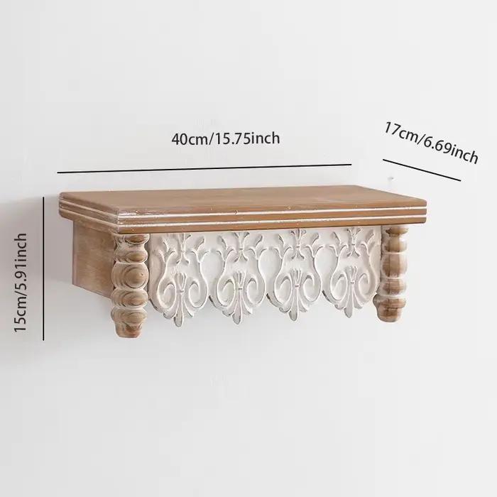 Étagère murale marocaine en bois naturel, étagère flottante sculptée marron clair, décor Boho Vintag