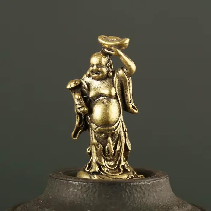Petite Statue de Bouddha Maitreya en Cuivre, en Laiton de Poche, Ornements de Maison, Artisanat pour
