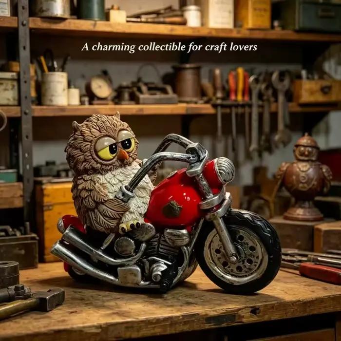 Figurine en résine Hibou sur Moto, Statue Hibou Motard Rétro, Décoration Animale Fantaisiste pour Ma