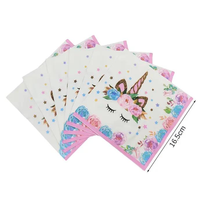 Vaisselle jetable licorne pour fête d'anniversaire, assiettes en papier licorne rose, gobelets, serv