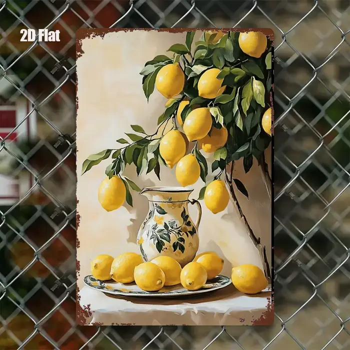 Plaque murale vintage en fer et métal, motif branche de citron, 8x12 pouces, décoration rustique pou
