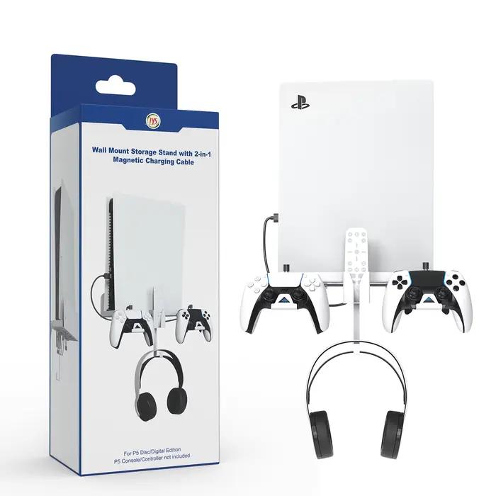 Support mural/de rangement pour console et manette PS5, livré avec un câble de charge pour manette,