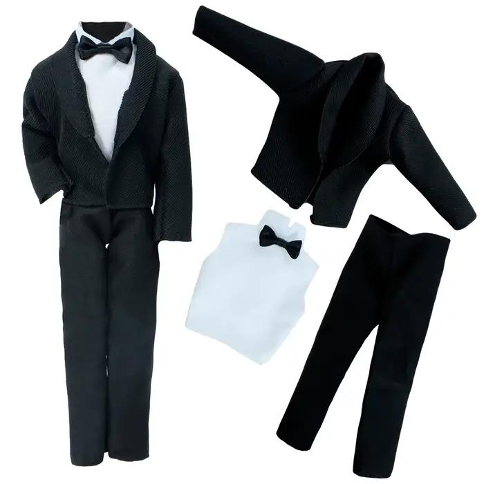 1 ensemble 1/6 hommes costume manteau + gilet + pantalon affaires noir tenue smoking vêtements de fê