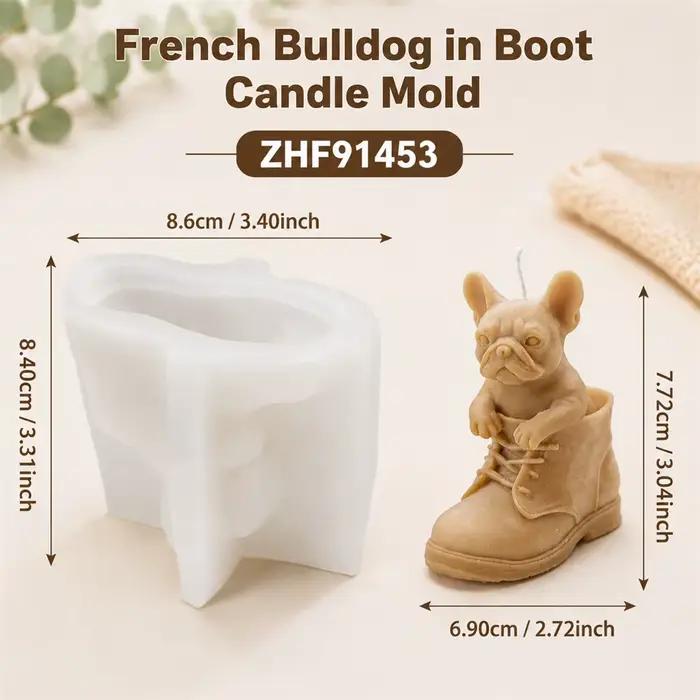 Moule en silicone 3D Bouledogue Français pour bougie, chiot en botte, moule de fabrication de bougie