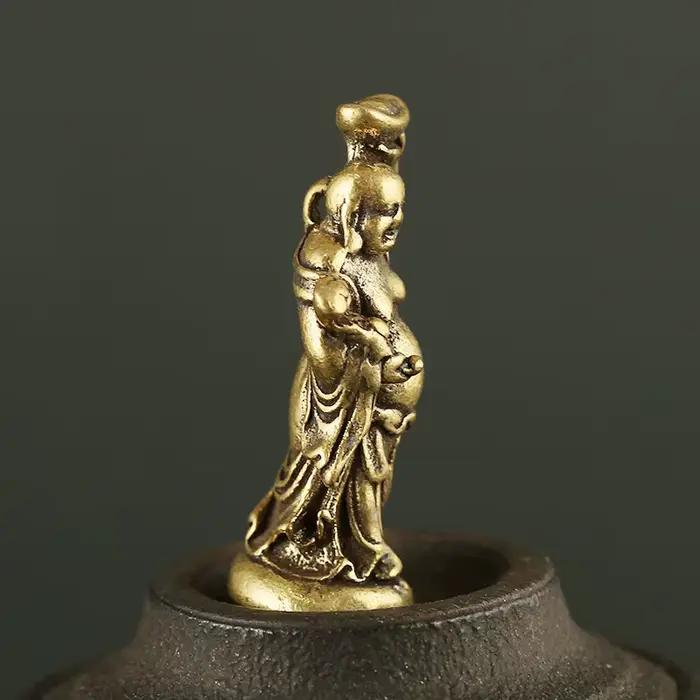 Petite Statue de Bouddha Maitreya en Cuivre, en Laiton de Poche, Ornements de Maison, Artisanat pour Salon, Décoration de Bureau