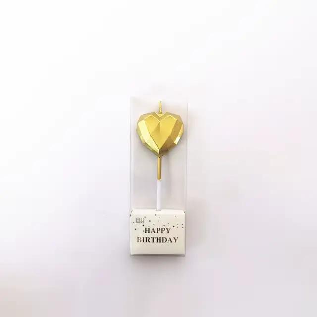 Bougie d'anniversaire en forme de diamant, cœur, étoile, créative, 3D, adorable, pour cupcakes, décoration de fête d'enfants, décoration de gâteau