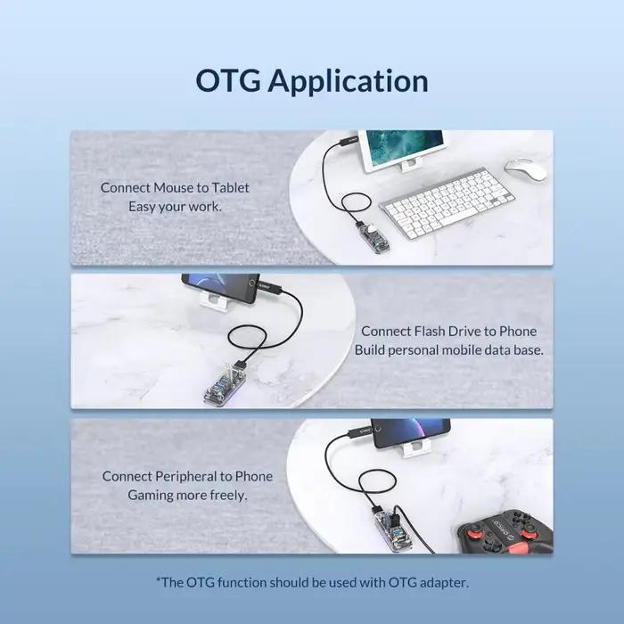 ORICO Hub USB 3.0 4/7 ports, adaptateur répartiteur double alimentation, chargeur OTG USB C, hub alimenté pour périphériques d'ordinateur PC, accessoires