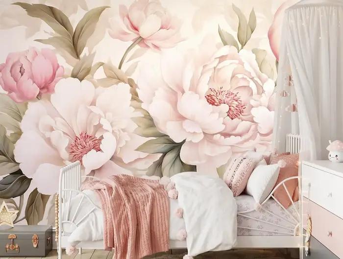 Papier peint mural élégant à motif de pivoines polyester 3D pour décoration romantique chambre à coucher salle de bain occasionnelle cadeau