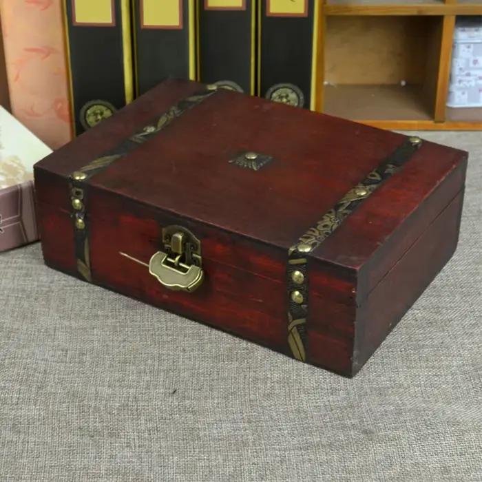 Boîte en bois rétro rectangle pour bijoux et souvenirs rangement à domicile cadeau occassions spéciales vintage trésor