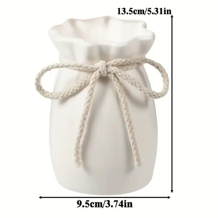 Vase en plastique blanc 1 pièce avec décoration d'arc en corde de chanvre