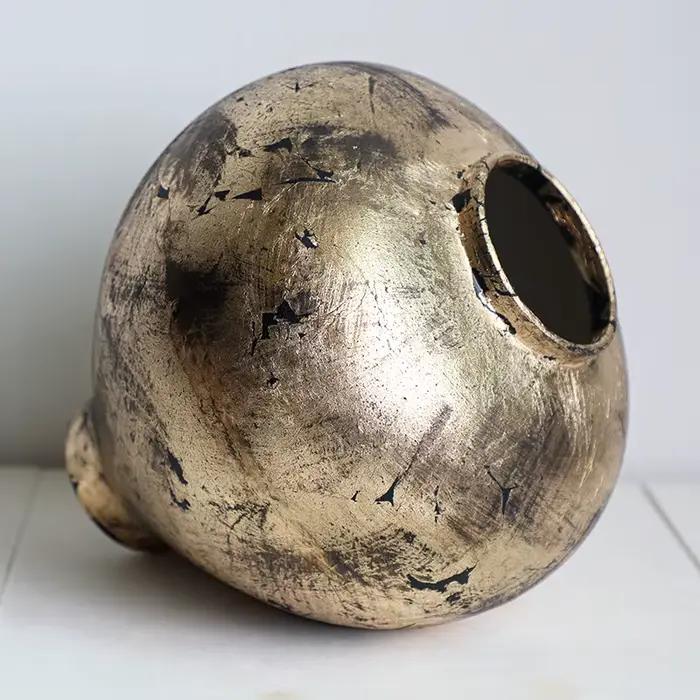 Vase Rond en Céramique Doré Rétro