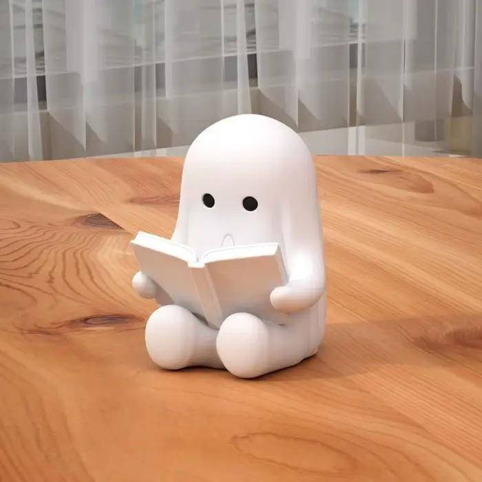 Statues Artisanales Fantôme en train de lire, Miniature de collection, Ornement fantôme mignon en plastique, Figurine créative pour bureau